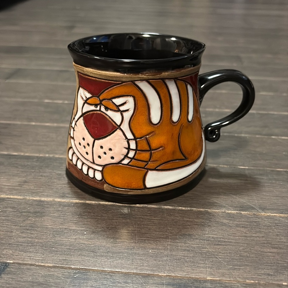 Ceramic Orange Cat Black Mug Gappa Handmade